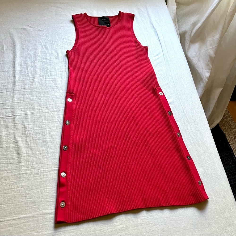 C/MEO Collective Red Ribbed Button-Side Mini Dress